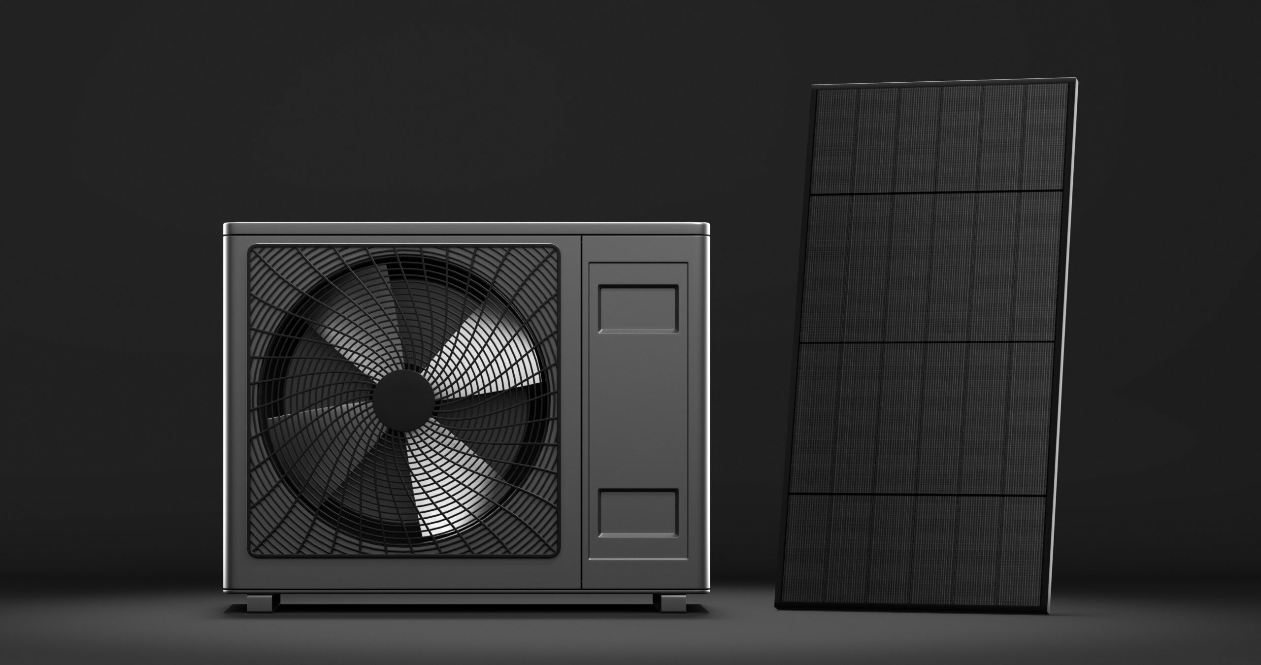 heat pump energy with solar panel as a heater and alternative green energy - 3D Illustration